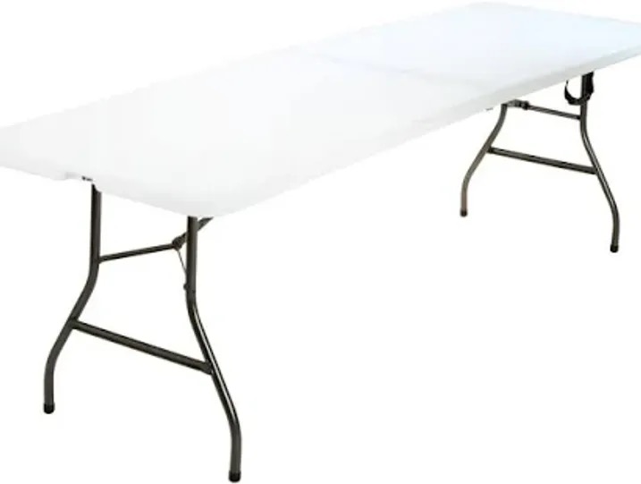 White 8 foot rectangular plastic banquet folding table rental in Flint MI