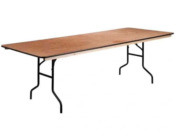 Wooden 8 foot rustic farm folding banquet table rental in Genesee County MI